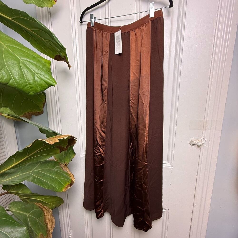 Peace Love World Black Label Satin Skirt Brown Womens X-Small NWOT